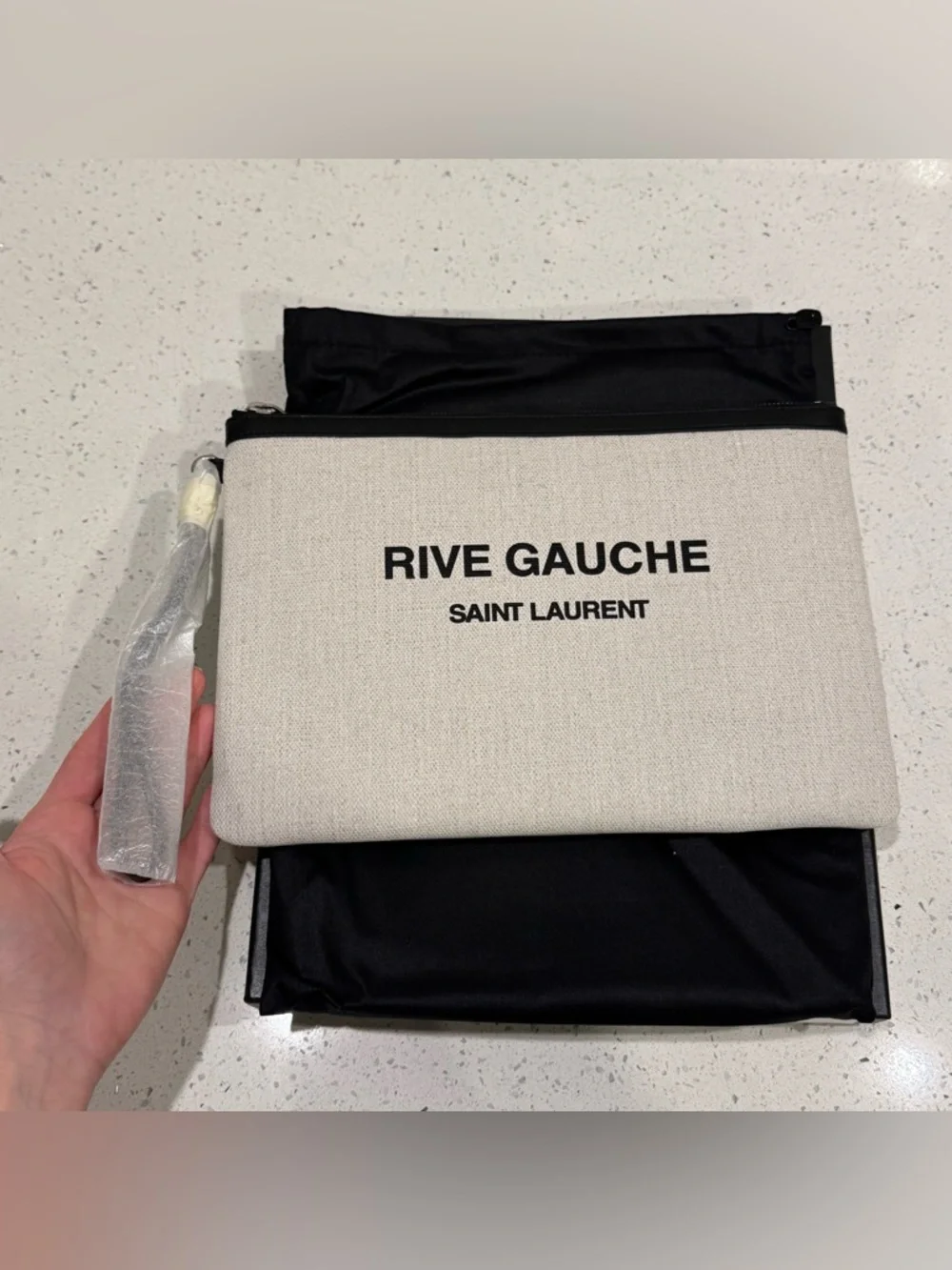 Saint Laurent Rive Gauche Linen Wristlet in Bianco Cream NWT - Picture 3 of 13